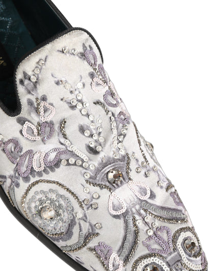 Dolce & Gabbana White Sequined Formal Slip On Loafers Shoes