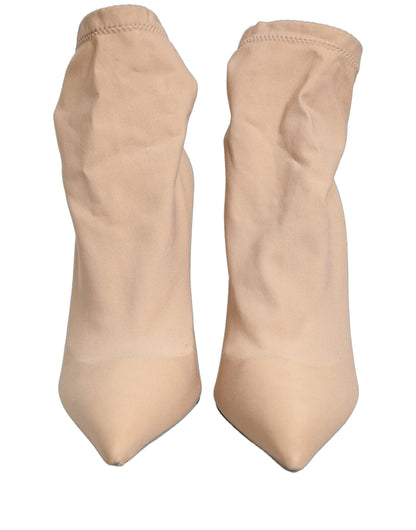 Dolce & Gabbana Beige Stretch Socks Heels Ankle Boots Shoes