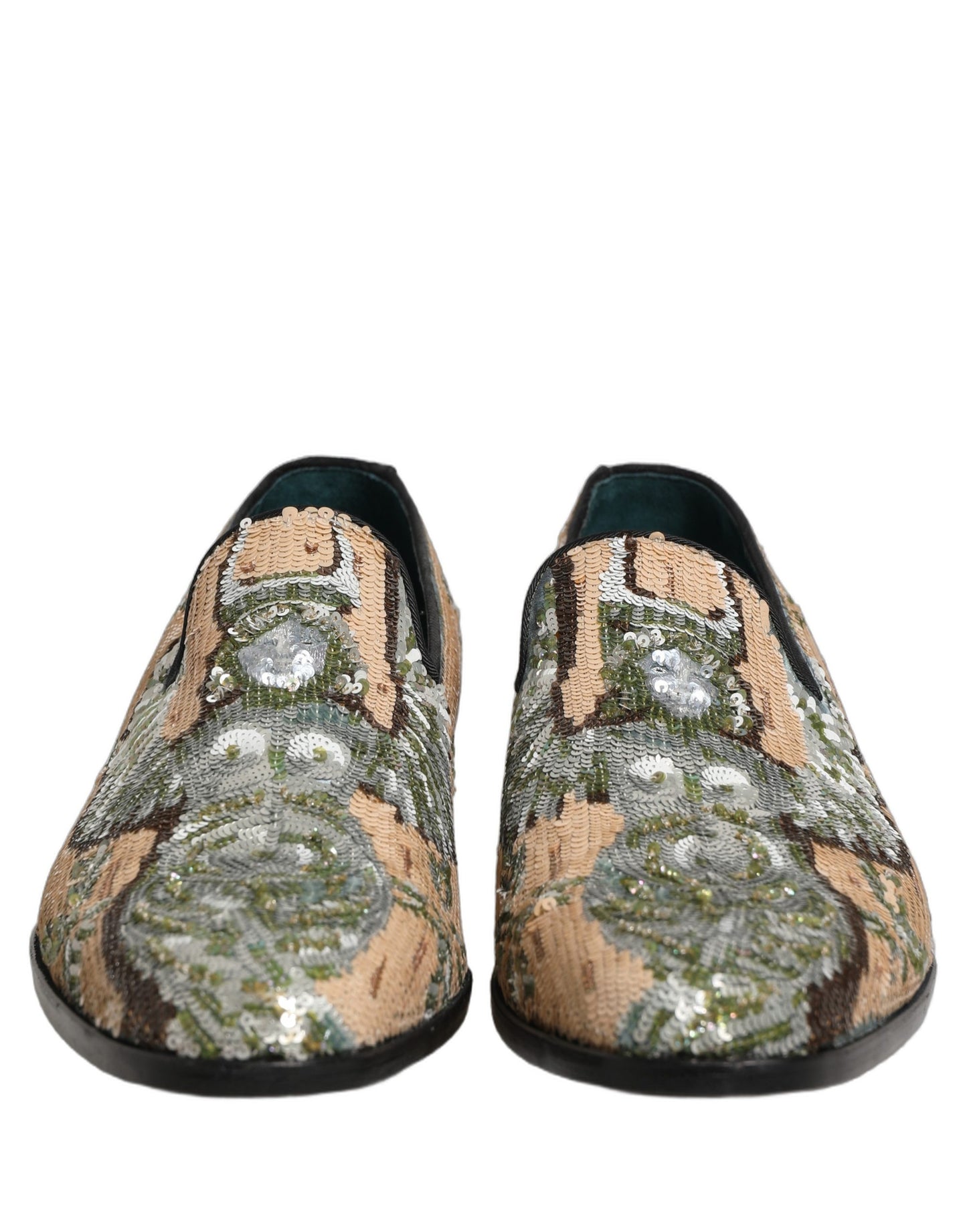 Dolce & Gabbana Beige Sequin Embroidery Dress Loafers