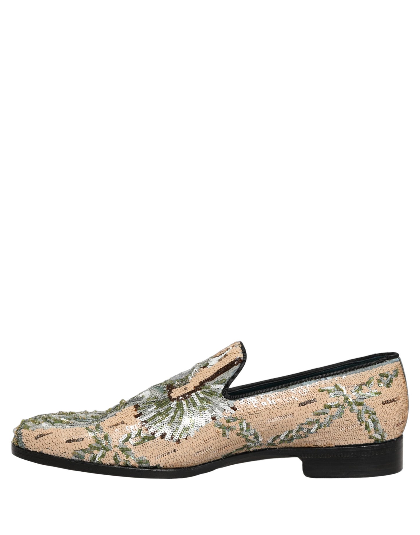 Dolce & Gabbana Beige Sequin Embroidery Dress Loafers