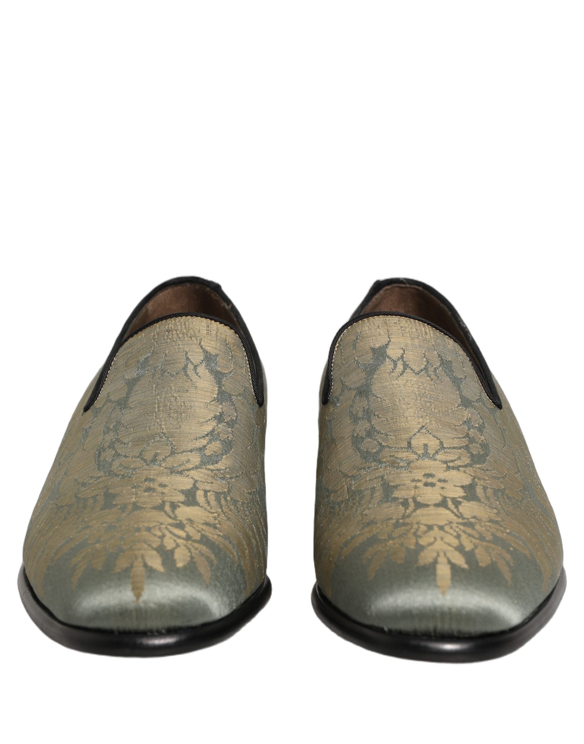 Dolce & Gabbana Gold Floral Jacquard Slip On Loafers