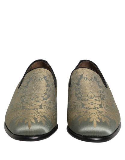 Dolce & Gabbana Gold Floral Jacquard Slip On Loafers