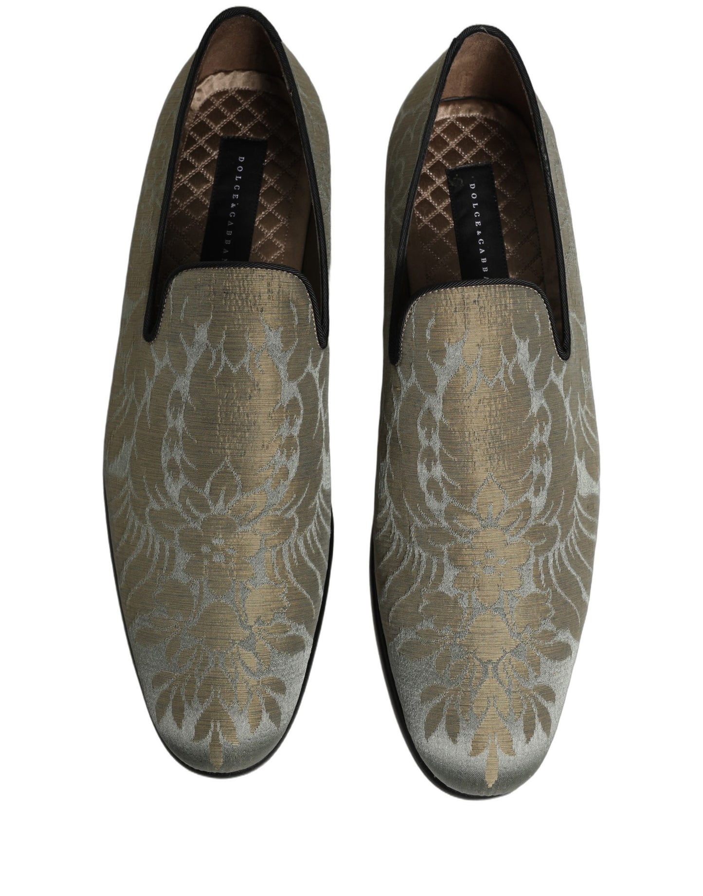 Dolce & Gabbana Gold Floral Jacquard Slip On Loafers