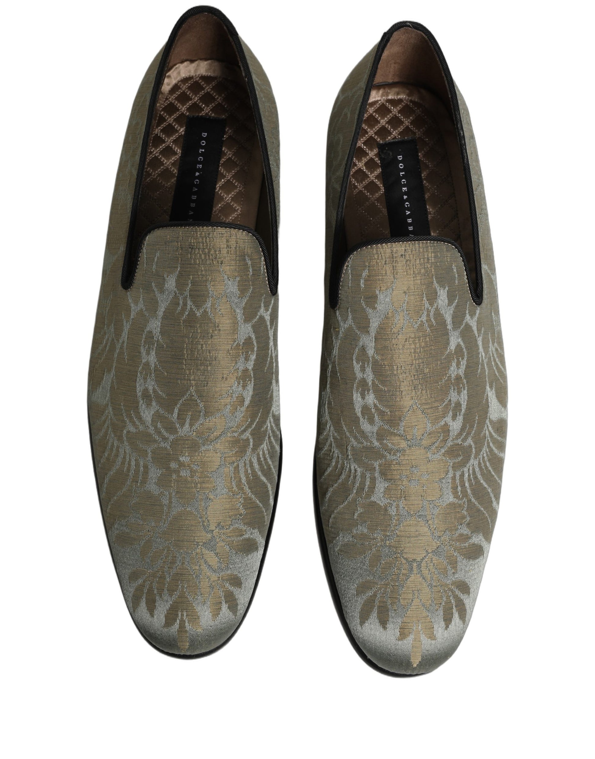 Dolce & Gabbana Gold Floral Jacquard Slip On Loafers