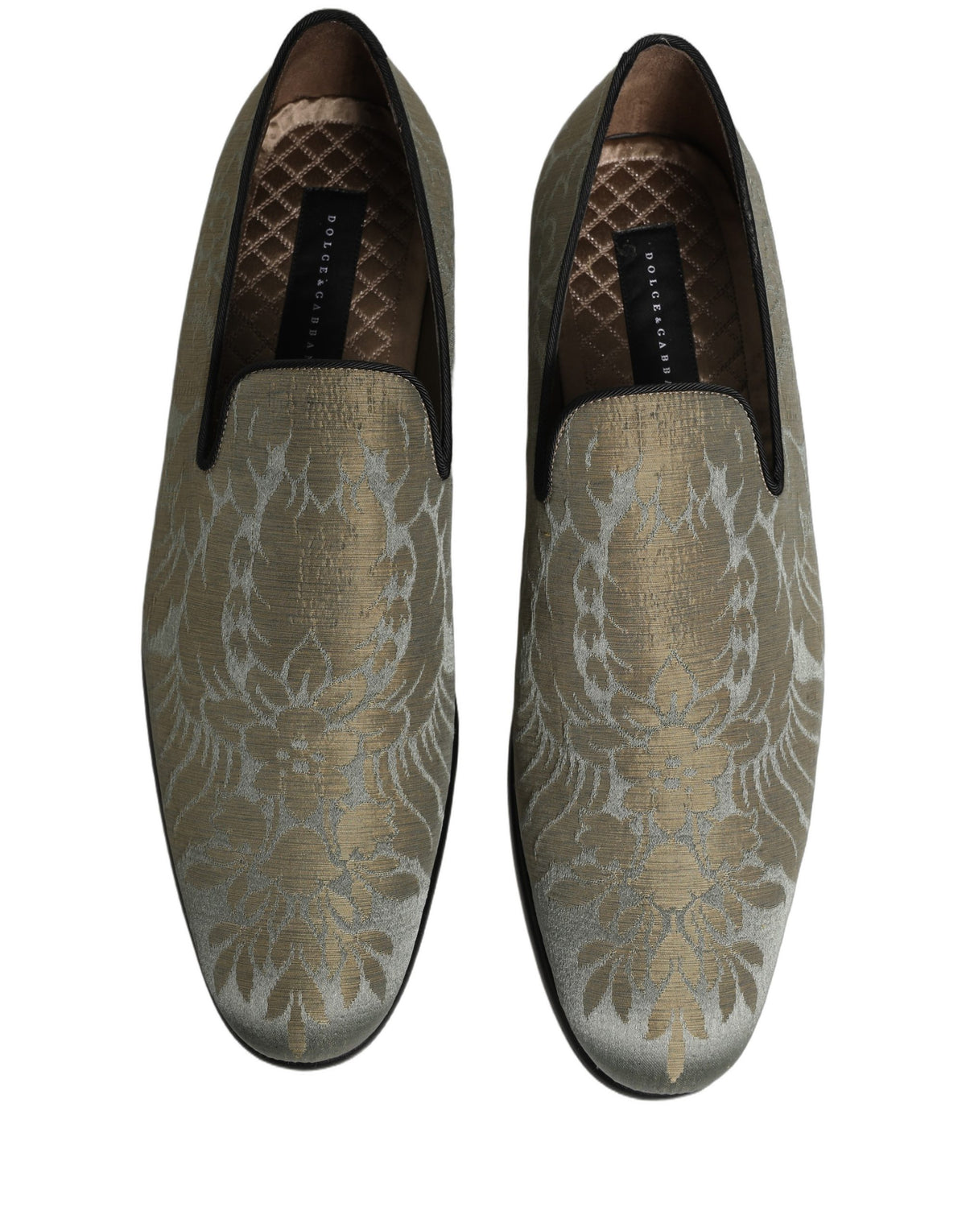 Dolce & Gabbana Gold Floral Jacquard Slip On Loafers