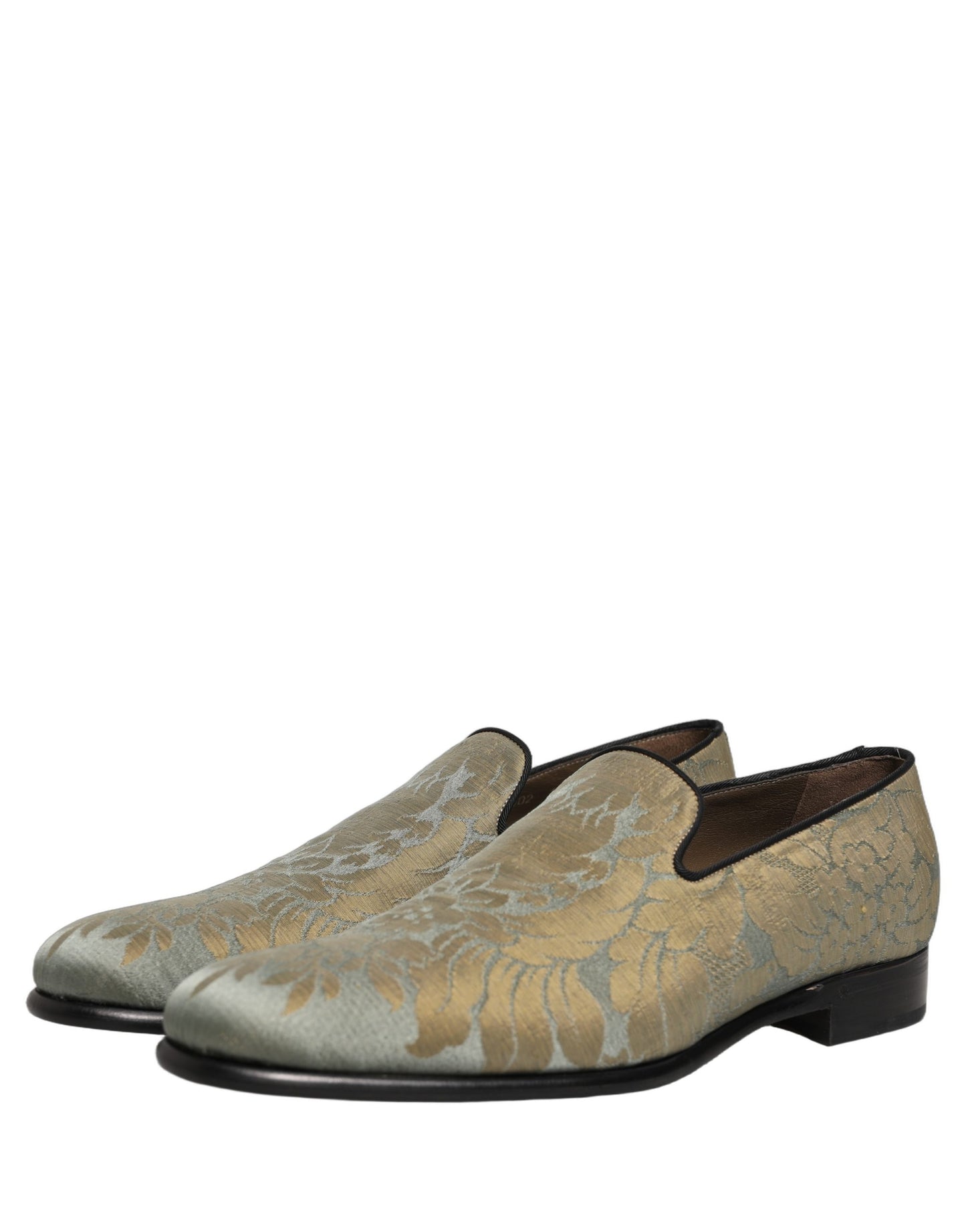 Dolce & Gabbana Gold Floral Jacquard Slip On Loafers