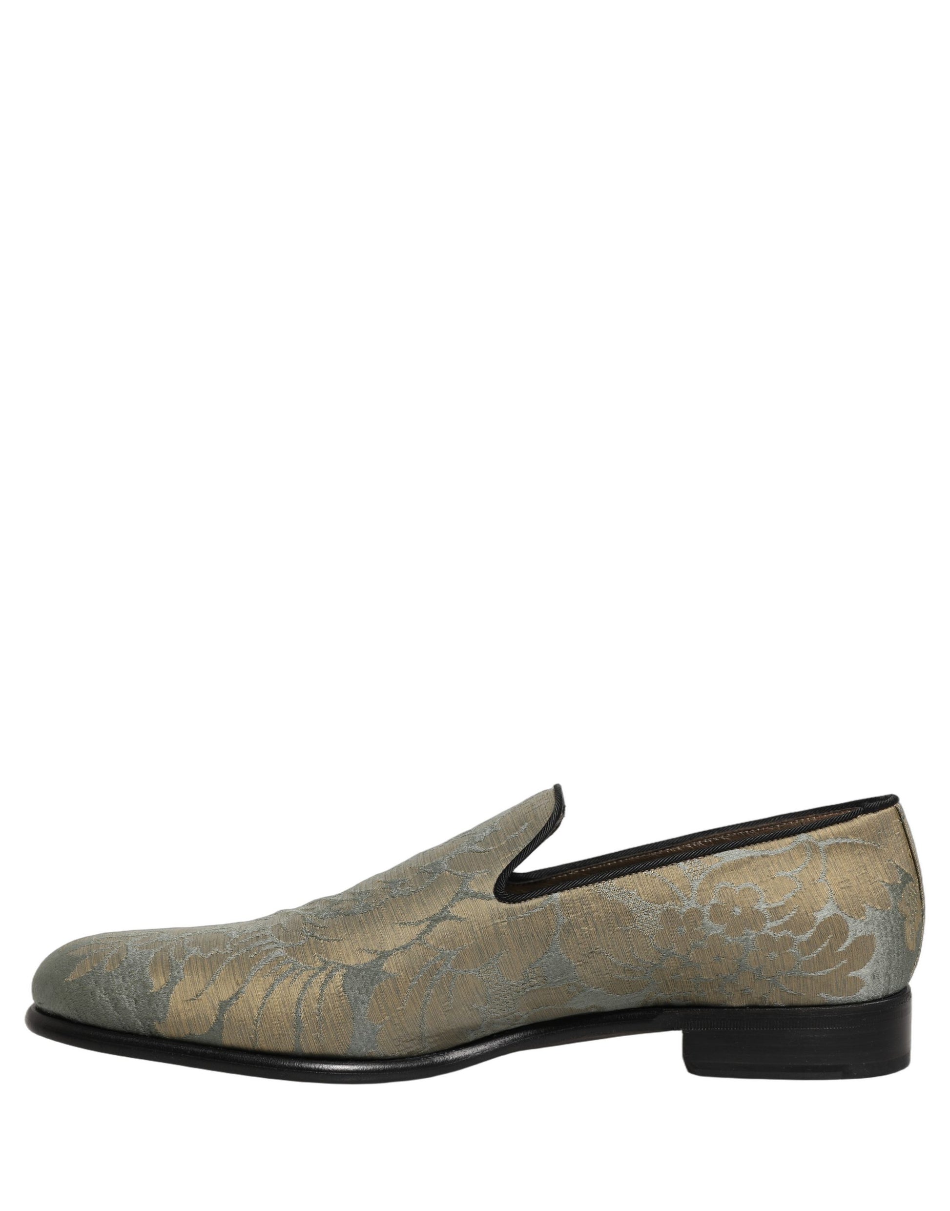 Dolce & Gabbana Gold Floral Jacquard Slip On Loafers