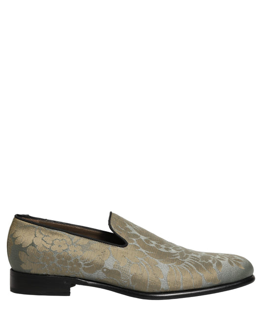 Dolce & Gabbana Gold Floral Jacquard Slip On Loafers
