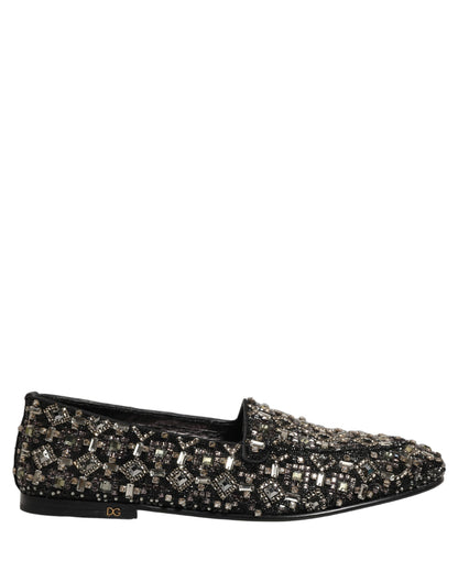 Dolce & Gabbana Silver Leather Logo Slip-On Loafers