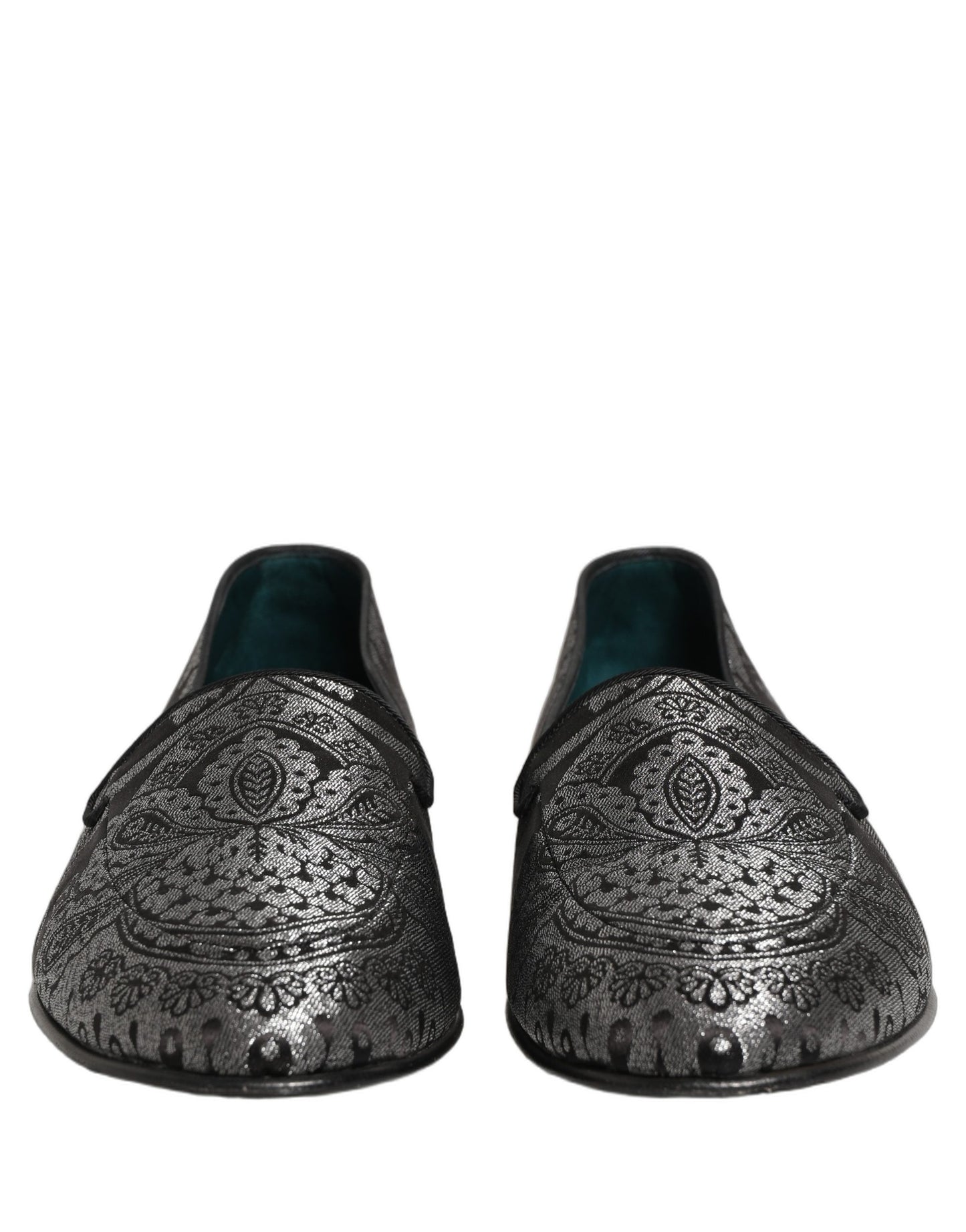 Dolce & Gabbana Silver Jacquard Leather Slip-On Loafers