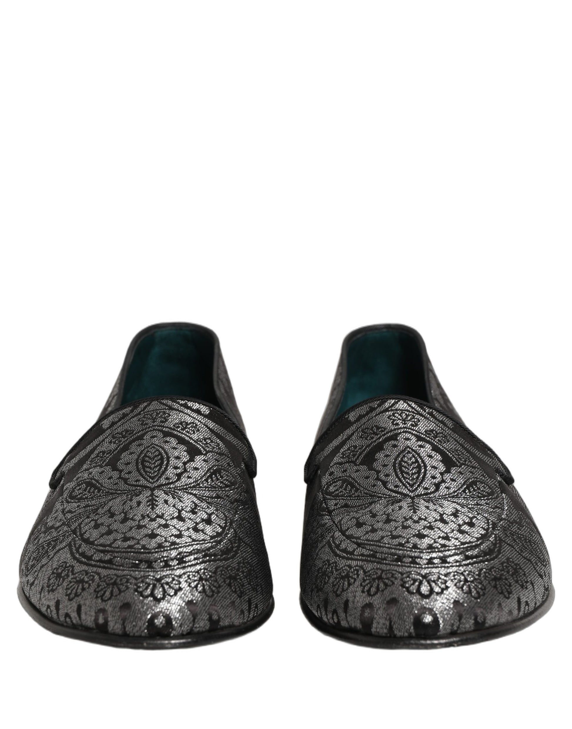 Dolce & Gabbana Silver Jacquard Leather Slip-On Loafers
