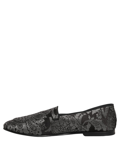 Dolce & Gabbana Silver Jacquard Leather Slip-On Loafers
