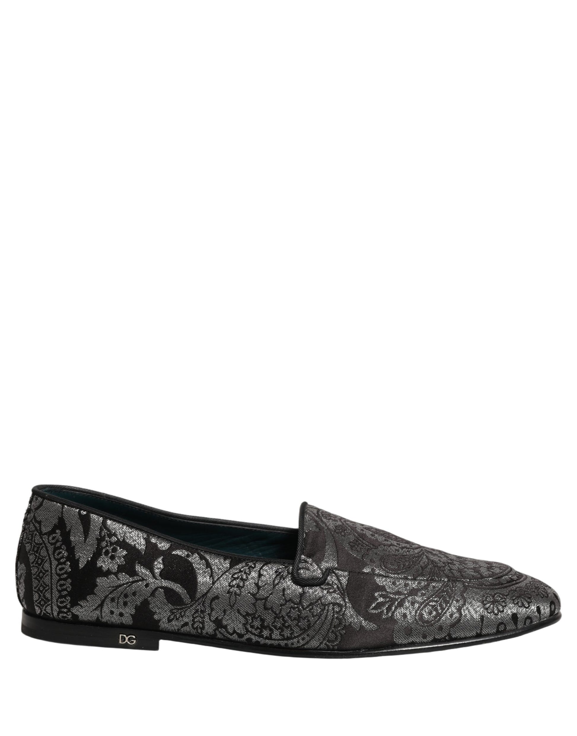 Dolce & Gabbana Silver Jacquard Leather Slip-On Loafers
