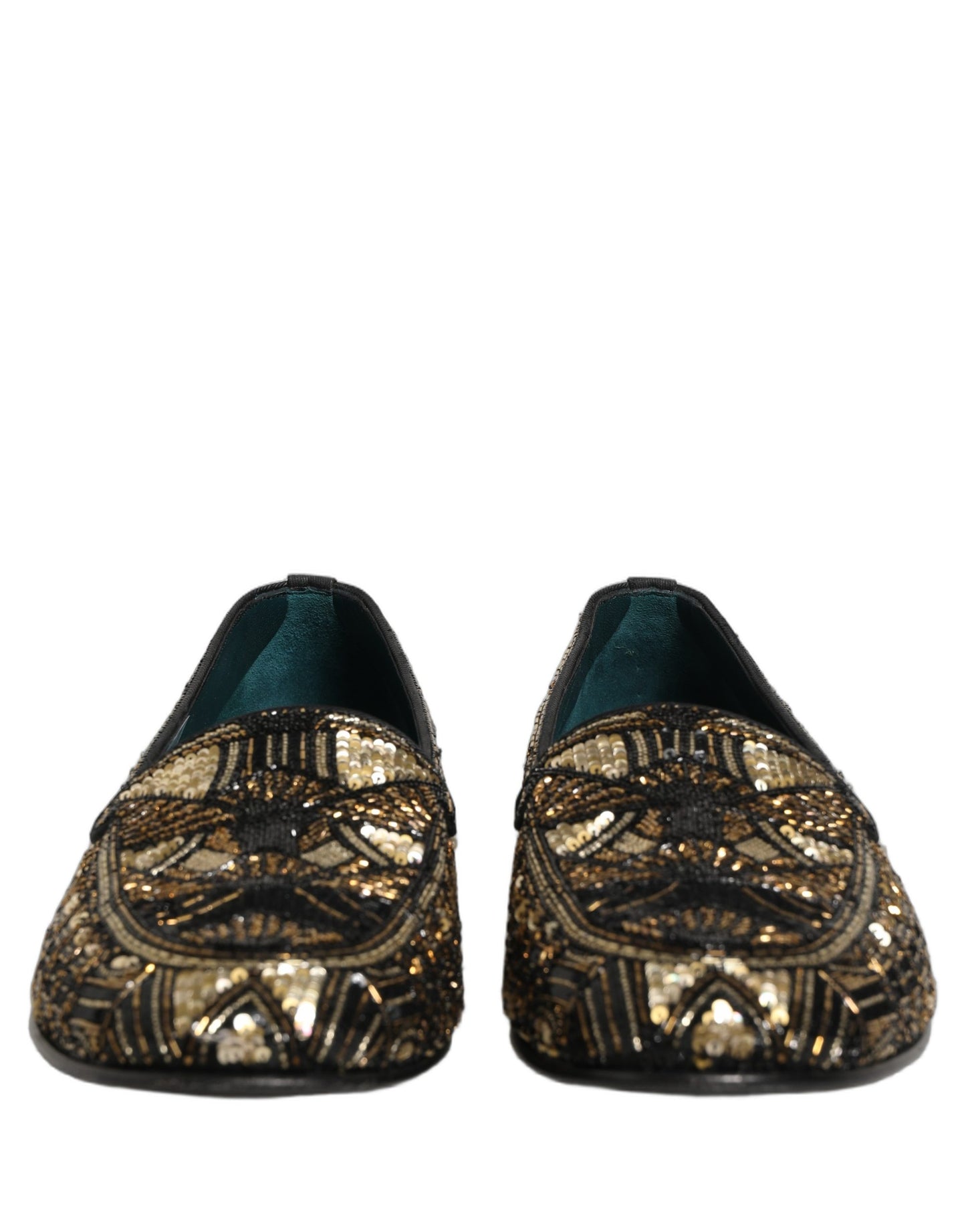 Dolce & Gabbana Black Gold Embellished Slip-On Loafers