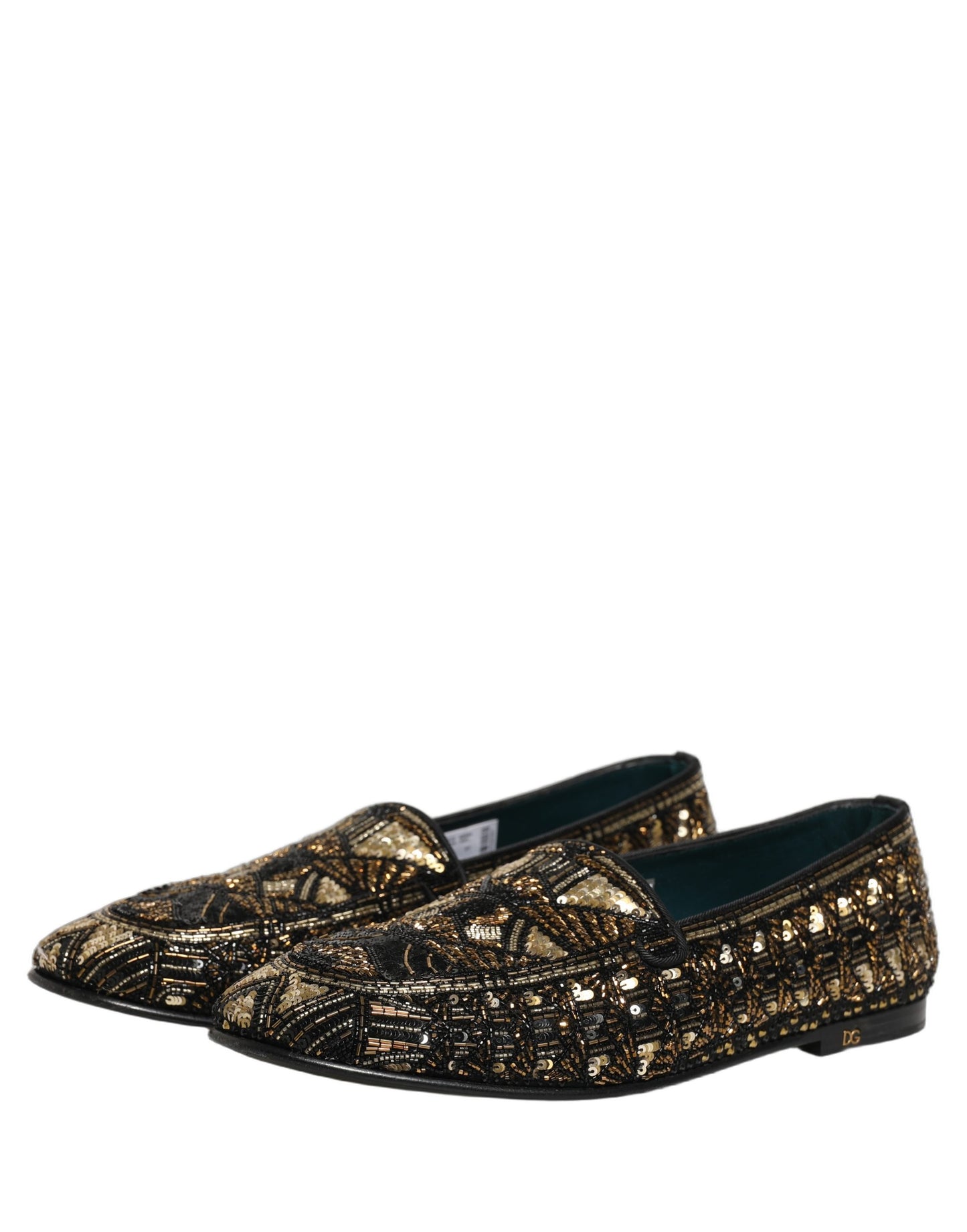 Dolce & Gabbana Black Gold Embellished Slip-On Loafers