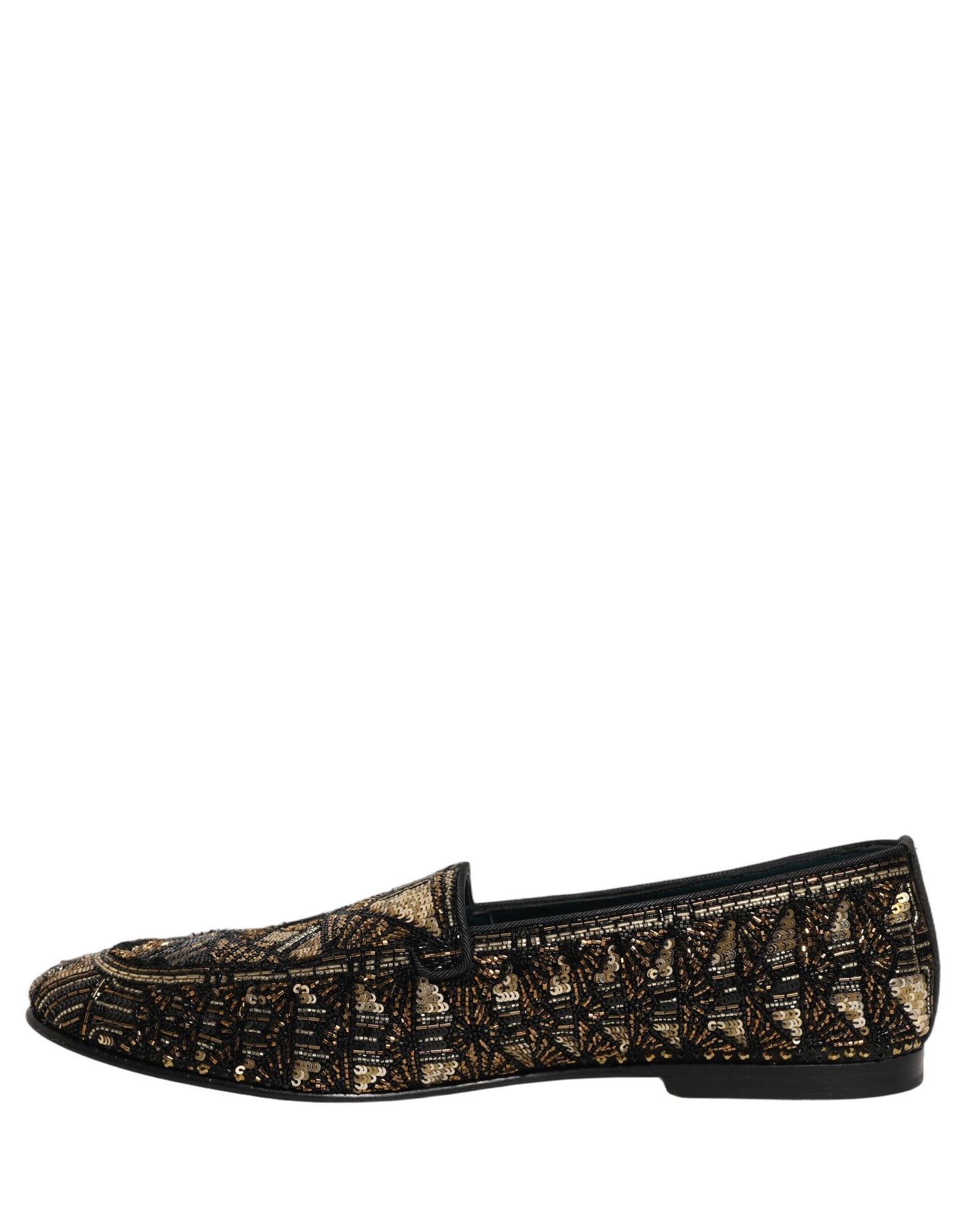 Dolce & Gabbana Black Gold Embellished Slip-On Loafers
