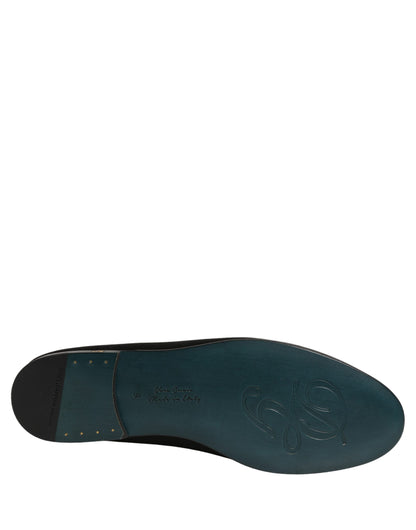 Dolce & Gabbana Black Satin Logo Slip On Flats Loafers