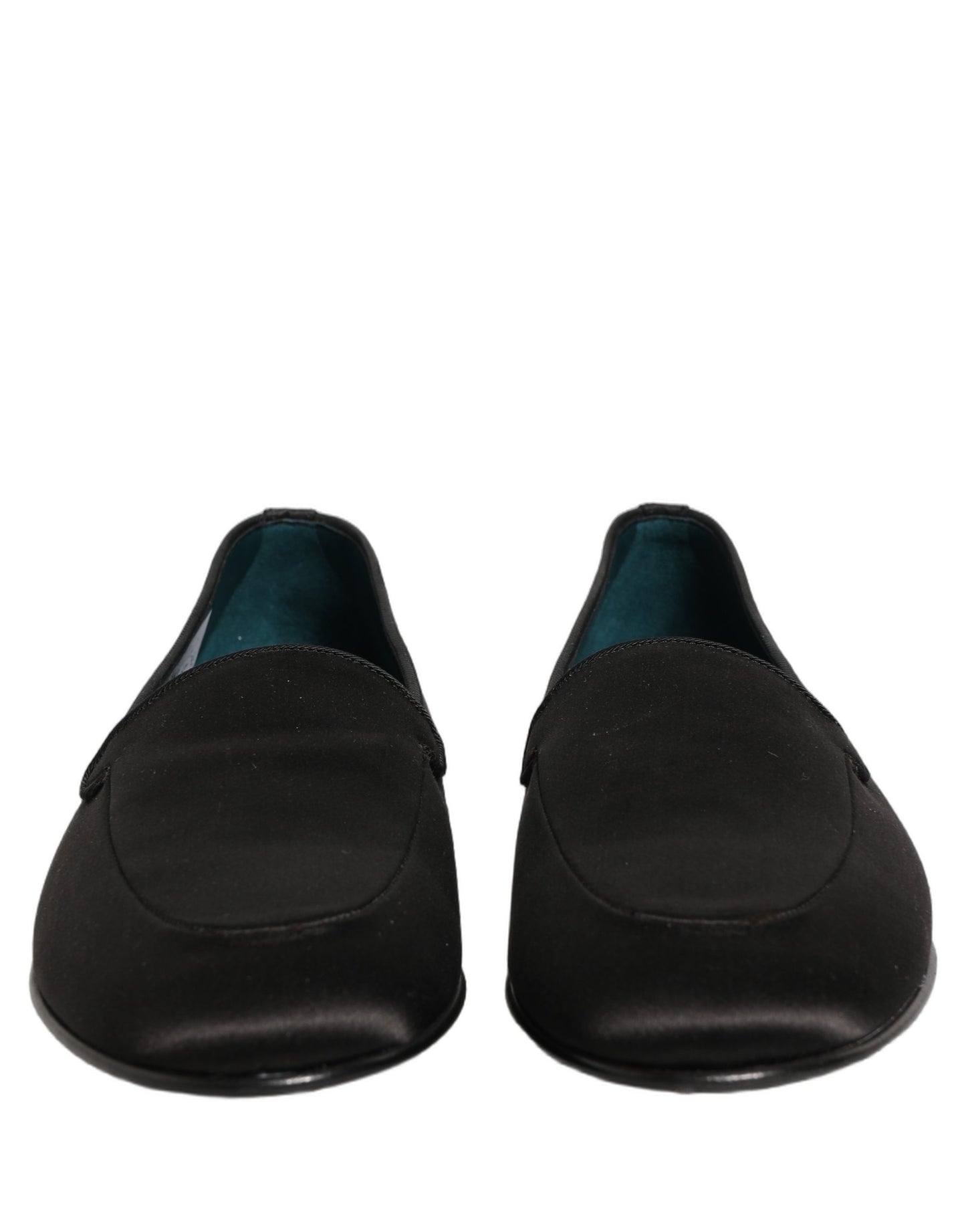 Dolce & Gabbana Black Satin Logo Slip On Flats Loafers