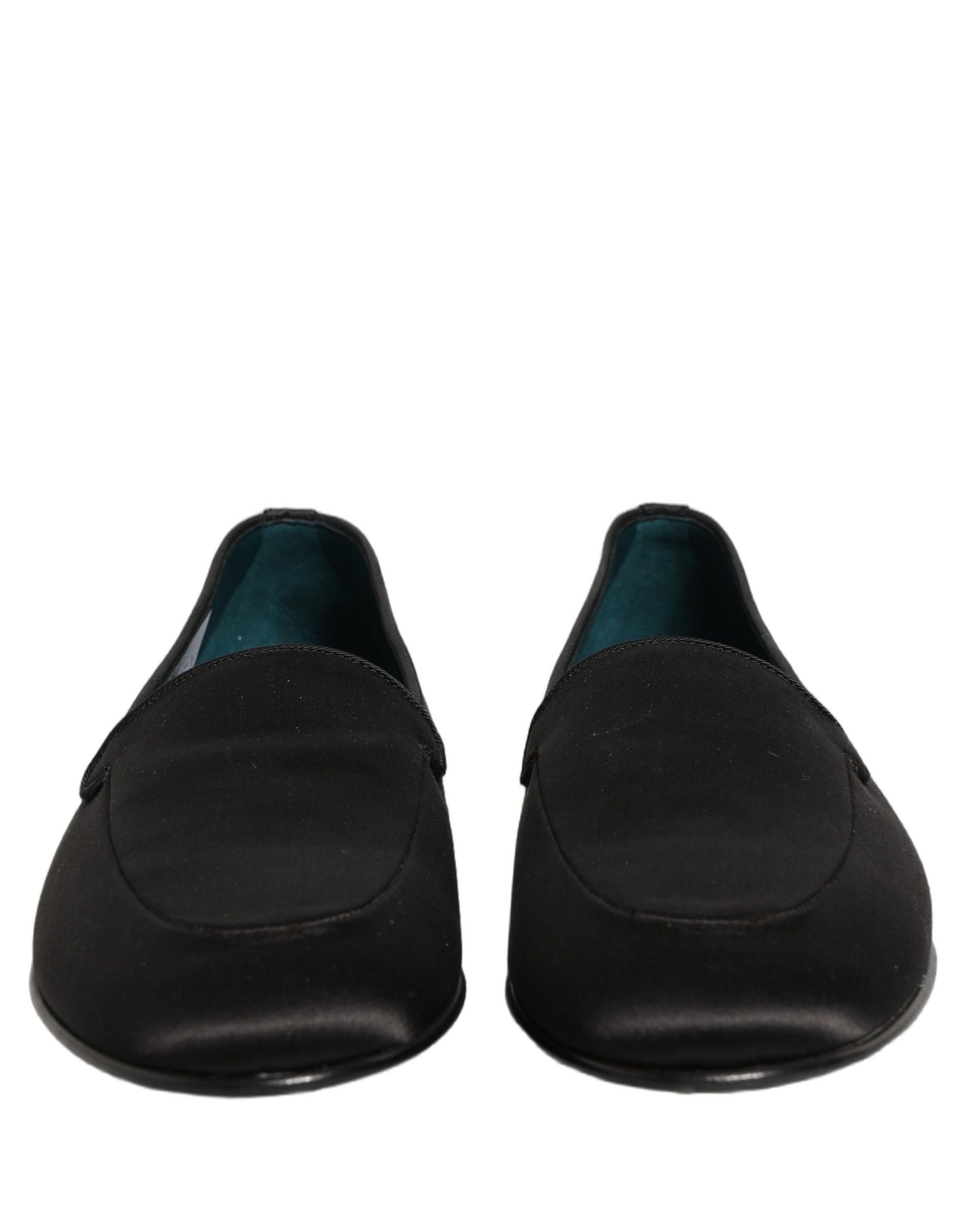 Dolce & Gabbana Black Satin Logo Slip On Flats Loafers