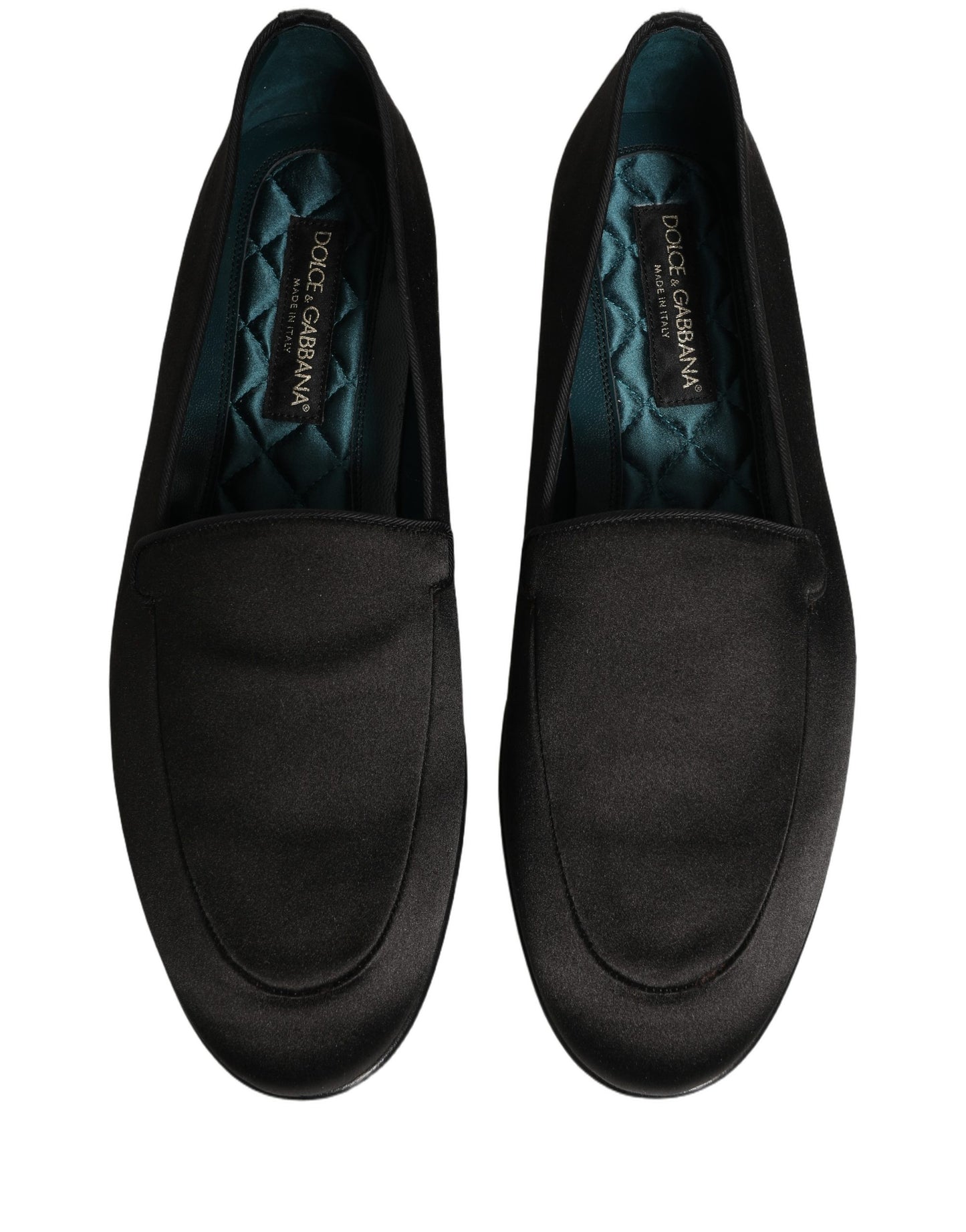 Dolce & Gabbana Black Satin Logo Slip On Flats Loafers
