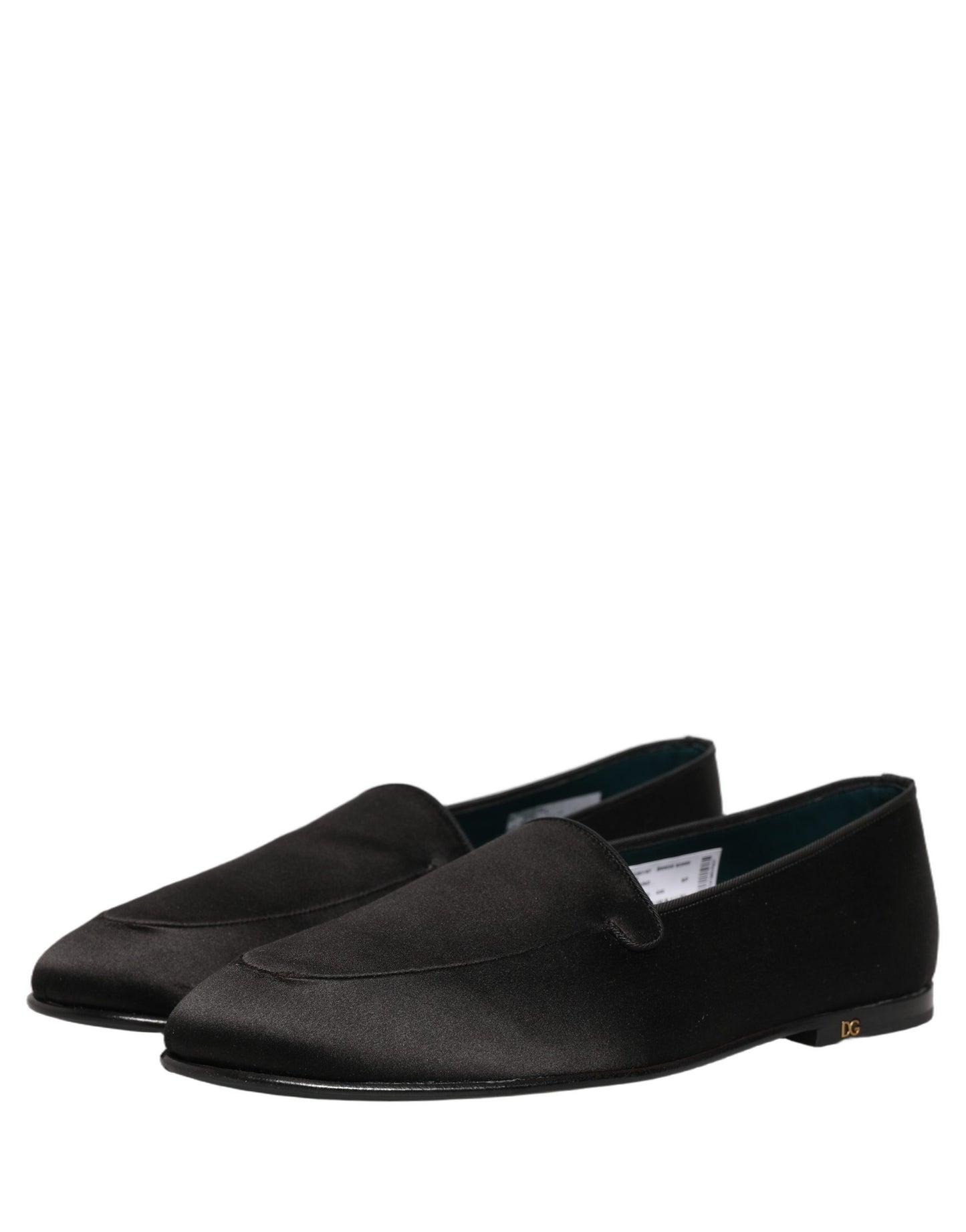 Dolce & Gabbana Black Satin Logo Slip On Flats Loafers