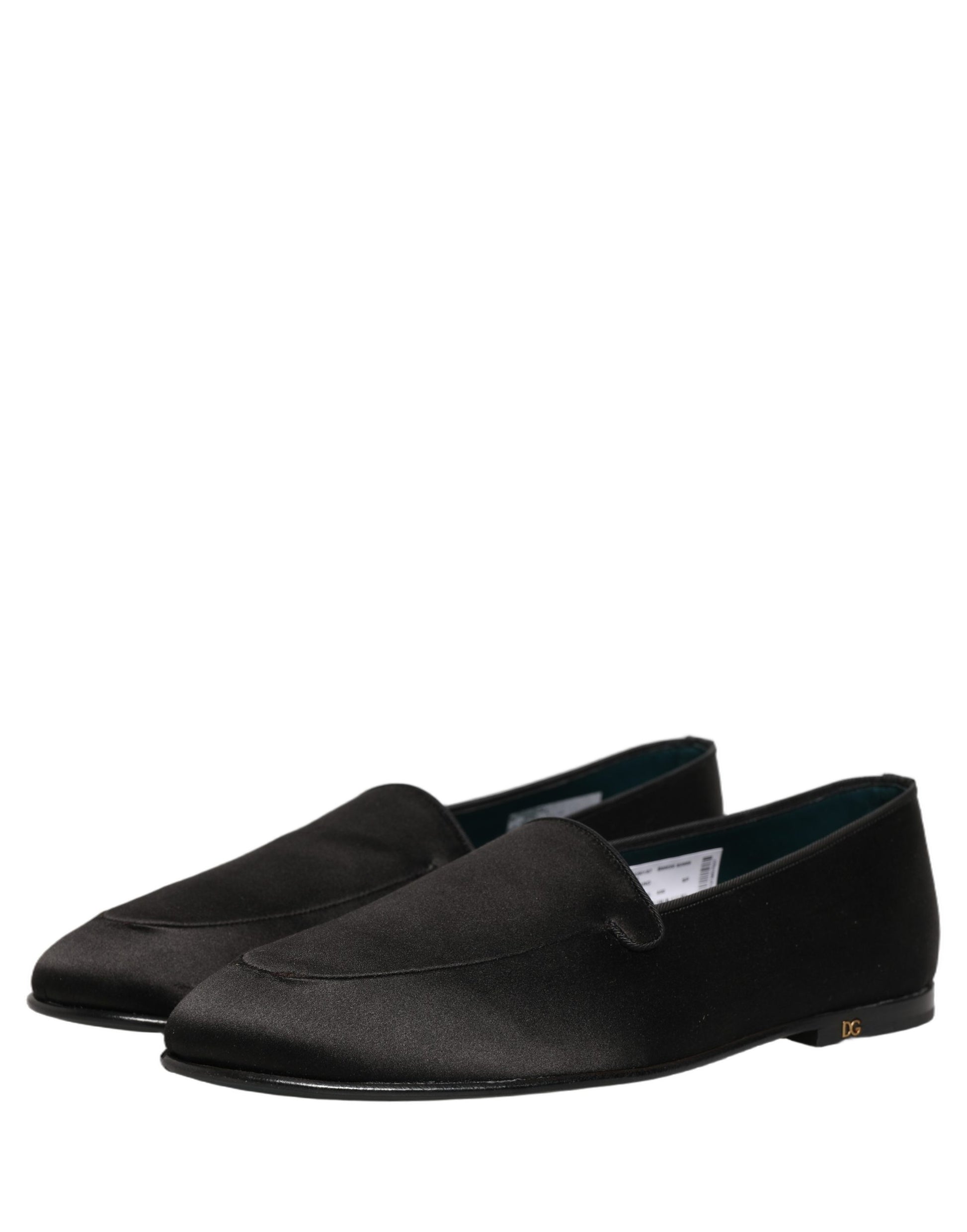Dolce & Gabbana Black Satin Logo Slip On Flats Loafers