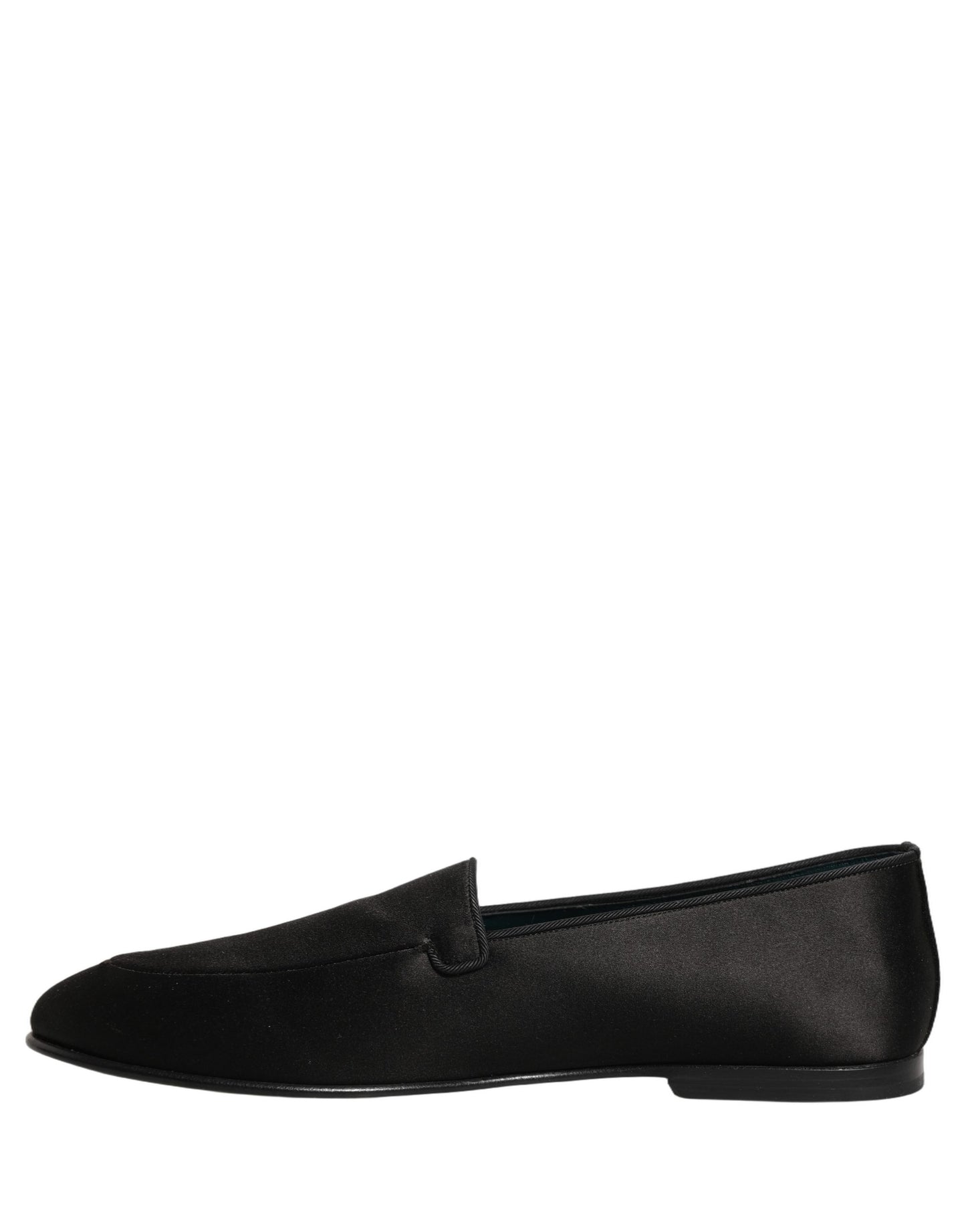 Dolce & Gabbana Black Satin Logo Slip On Flats Loafers