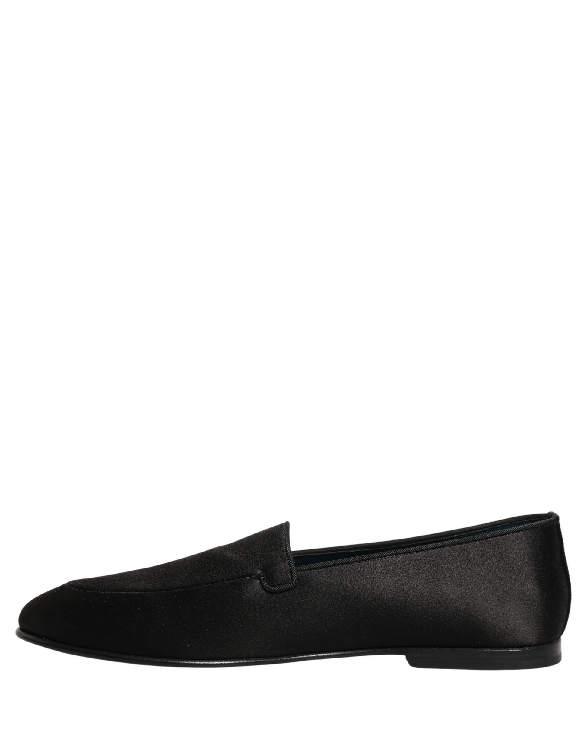 Dolce & Gabbana Black Satin Logo Slip On Flats Loafers
