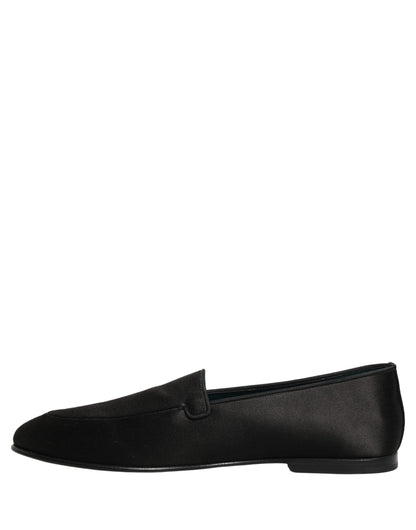 Dolce & Gabbana Black Satin Logo Slip On Flats Loafers