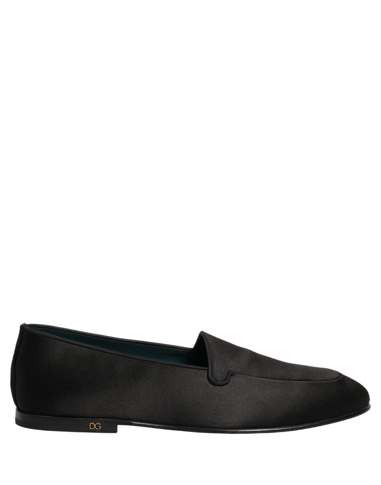 Dolce & Gabbana Black Satin Logo Slip On Flats Loafers