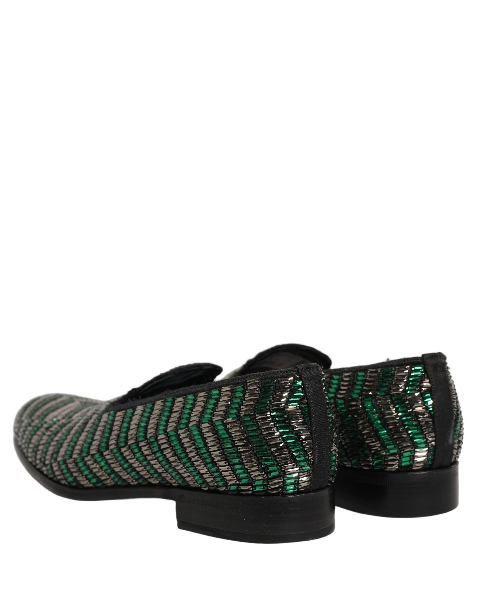 Dolce & Gabbana Silver Green Embellished Dress Loafers