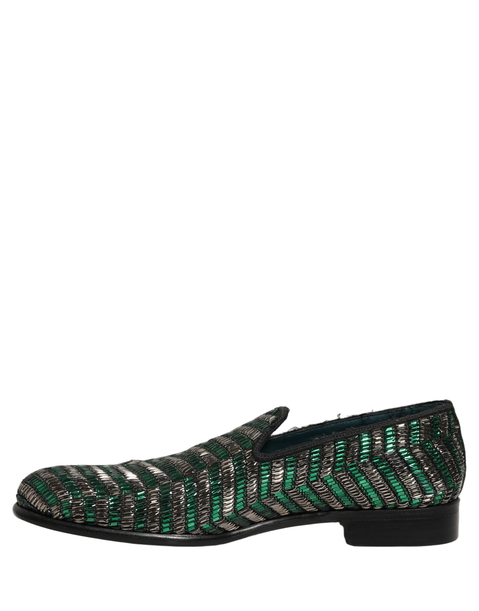Dolce & Gabbana Silver Green Embellished Dress Loafers