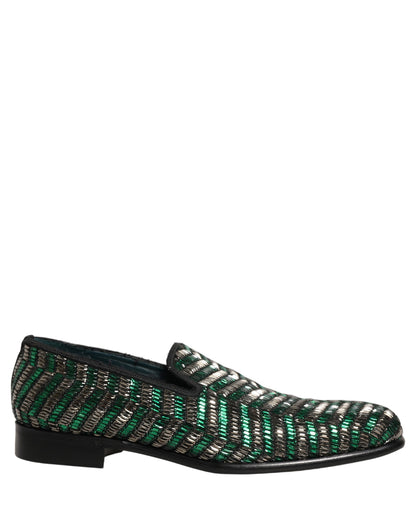 Dolce & Gabbana Silver Green Embellished Dress Loafers