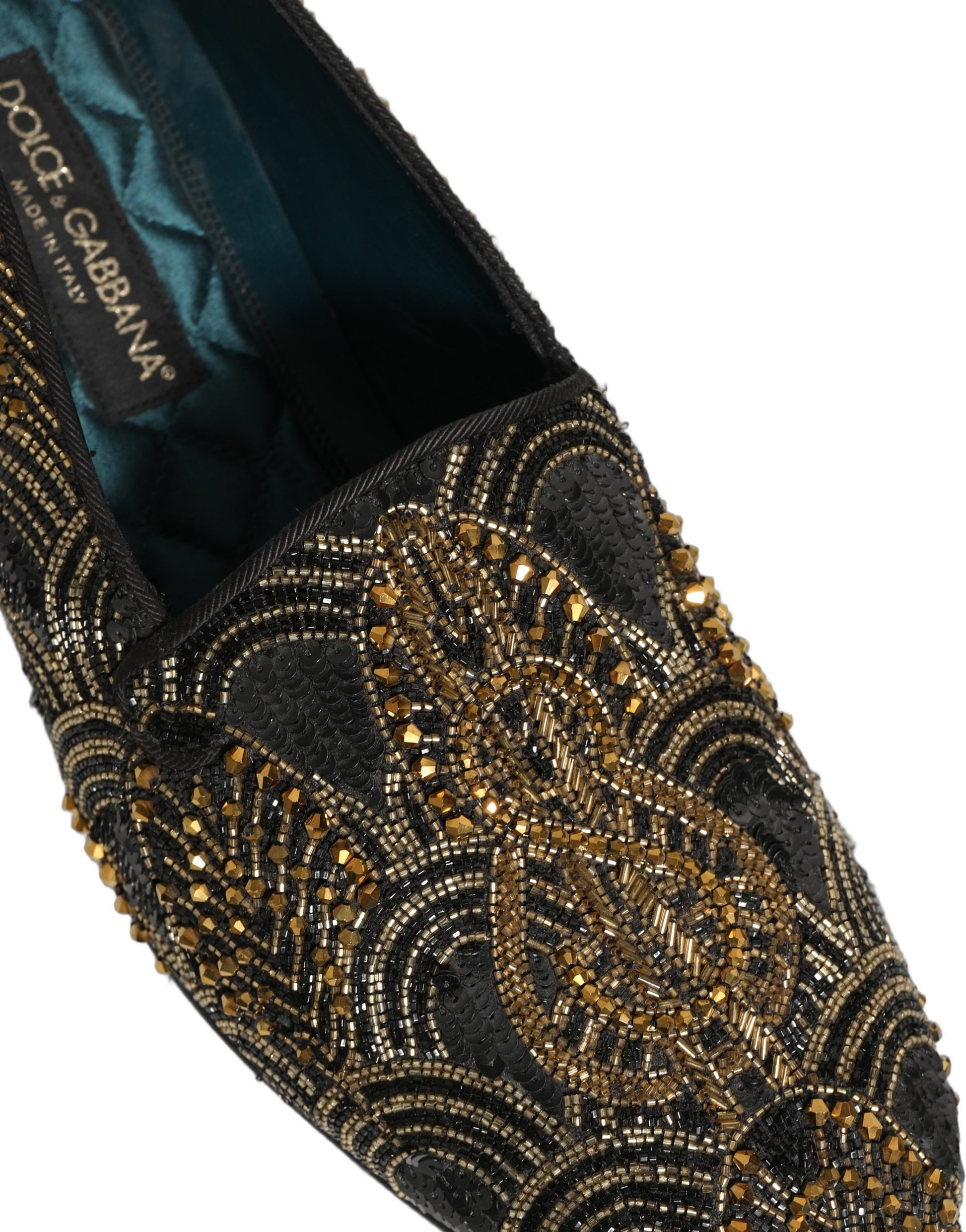 Dolce & Gabbana Black Gold Embellished Loafers