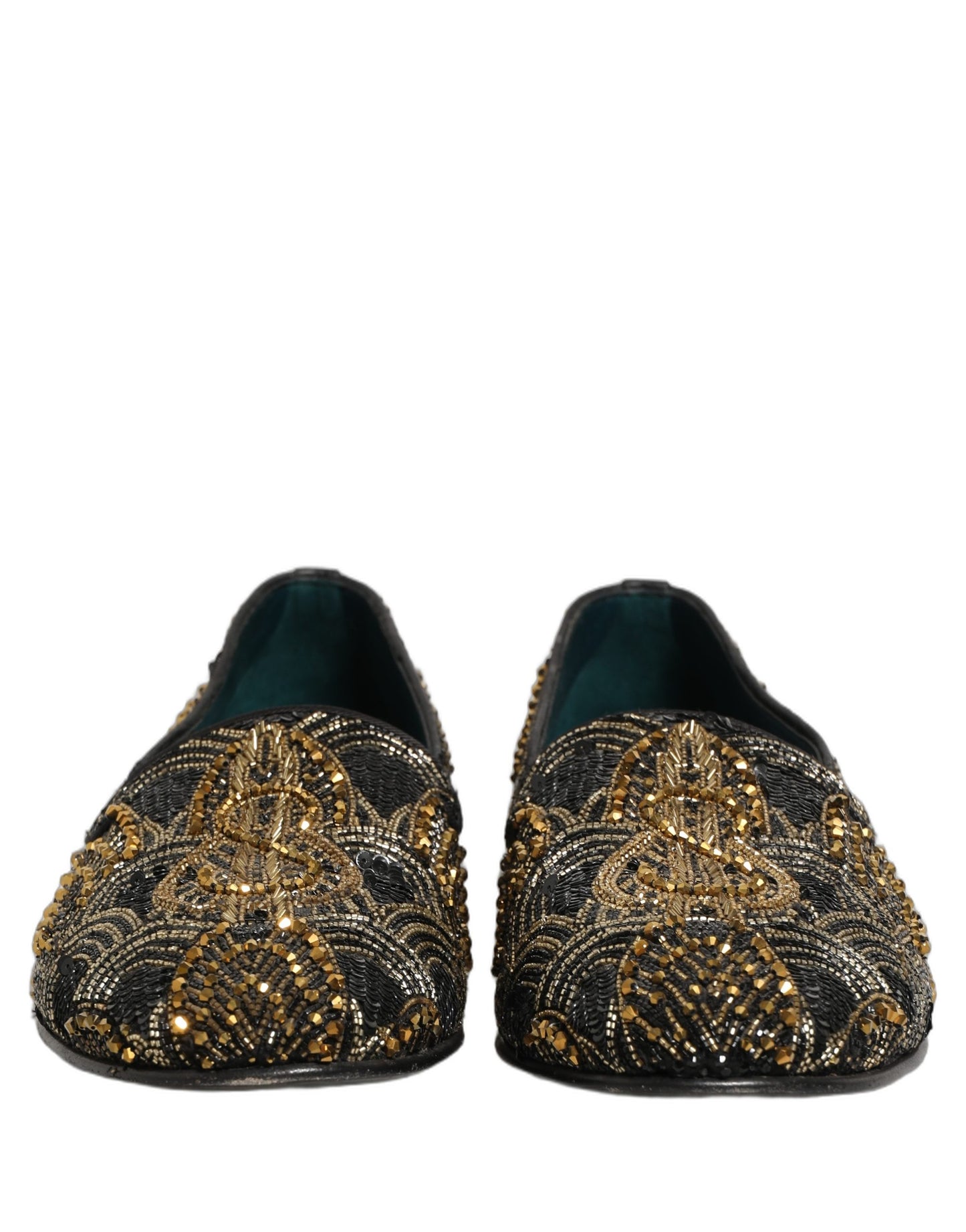 Dolce & Gabbana Black Gold Embellished Loafers