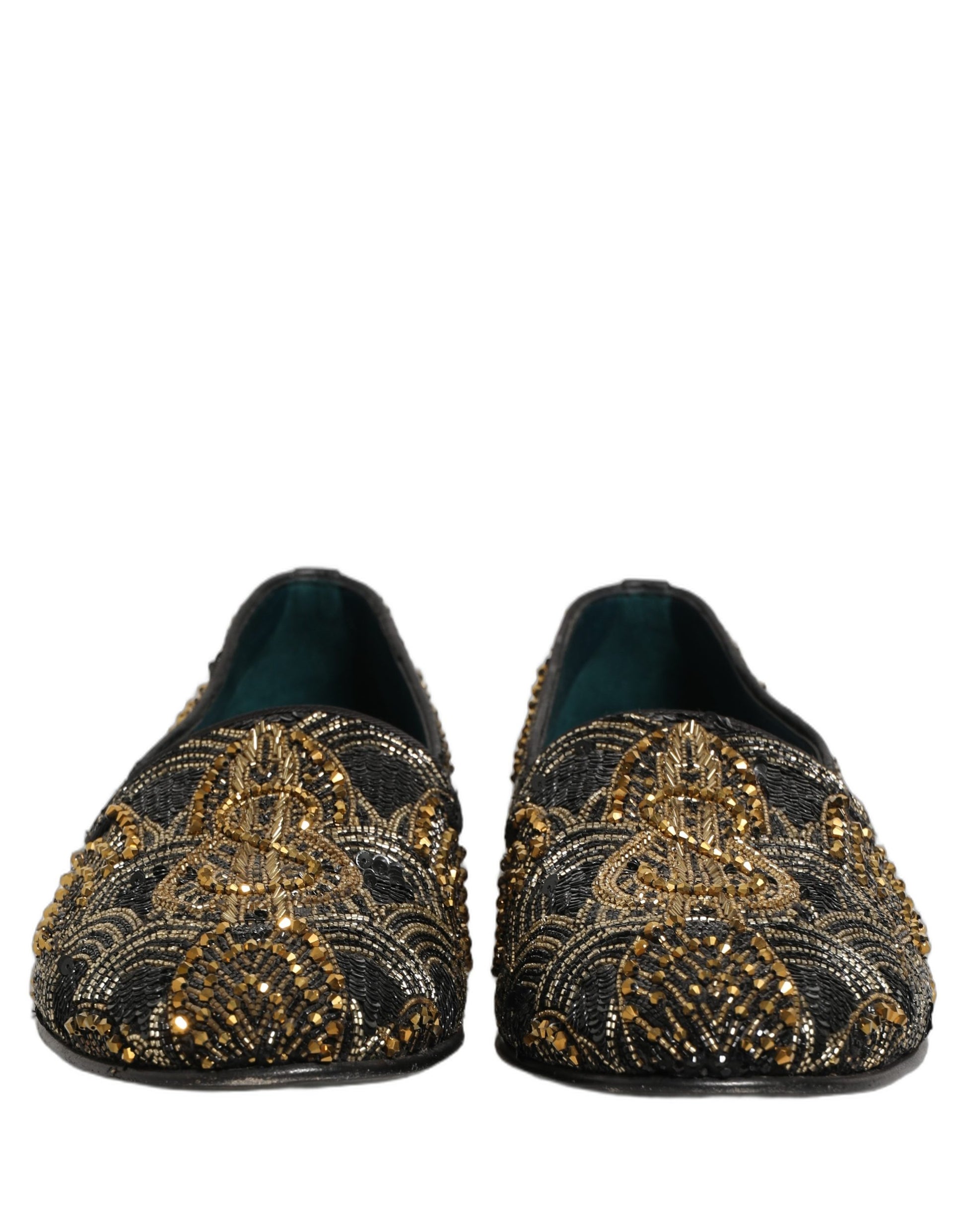 Dolce & Gabbana Black Gold Embellished Loafers
