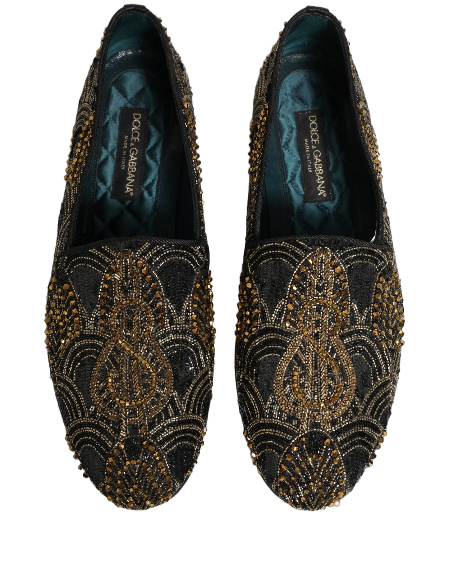 Dolce & Gabbana Black Gold Embellished Loafers