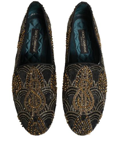 Dolce & Gabbana Black Gold Embellished Loafers
