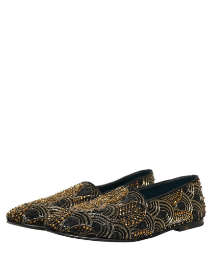 Dolce & Gabbana Black Gold Embellished Loafers