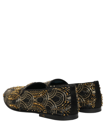 Dolce & Gabbana Black Gold Embellished Loafers