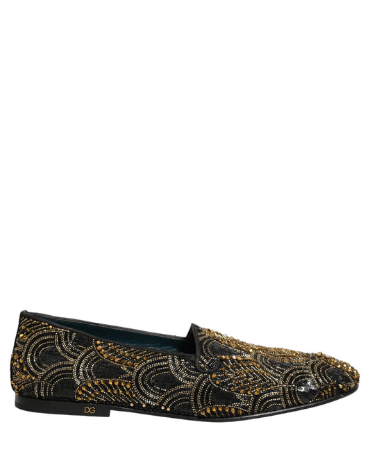 Dolce & Gabbana Black Gold Embellished Loafers