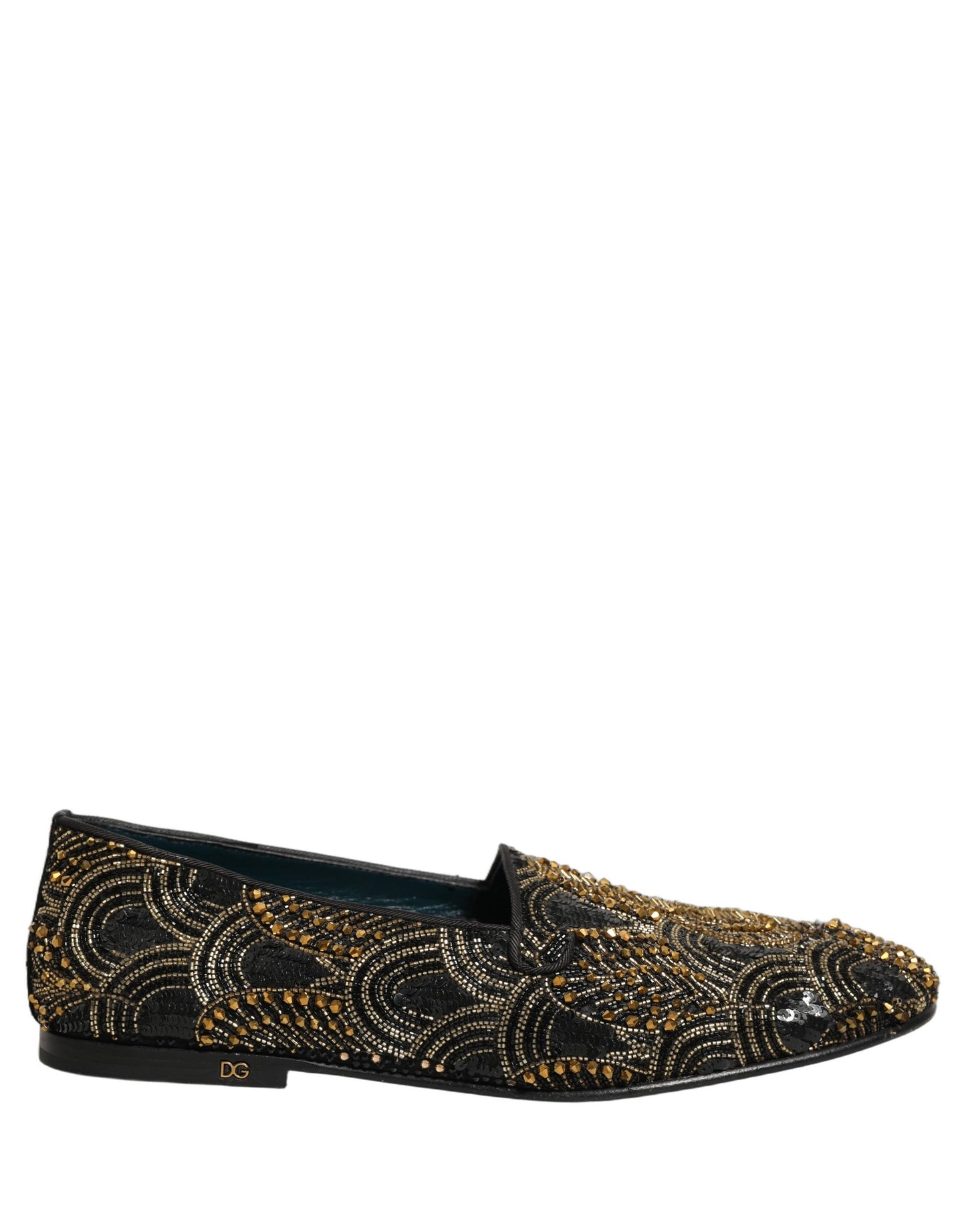 Dolce & Gabbana Black Gold Embellished Loafers