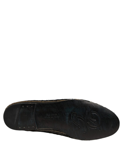Dolce & Gabbana Black Gold Sequined Men Dress Loafers