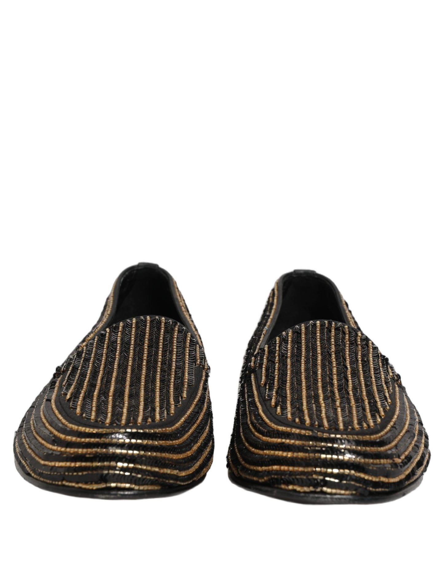 Dolce & Gabbana Black Gold Sequined Men Dress Loafers