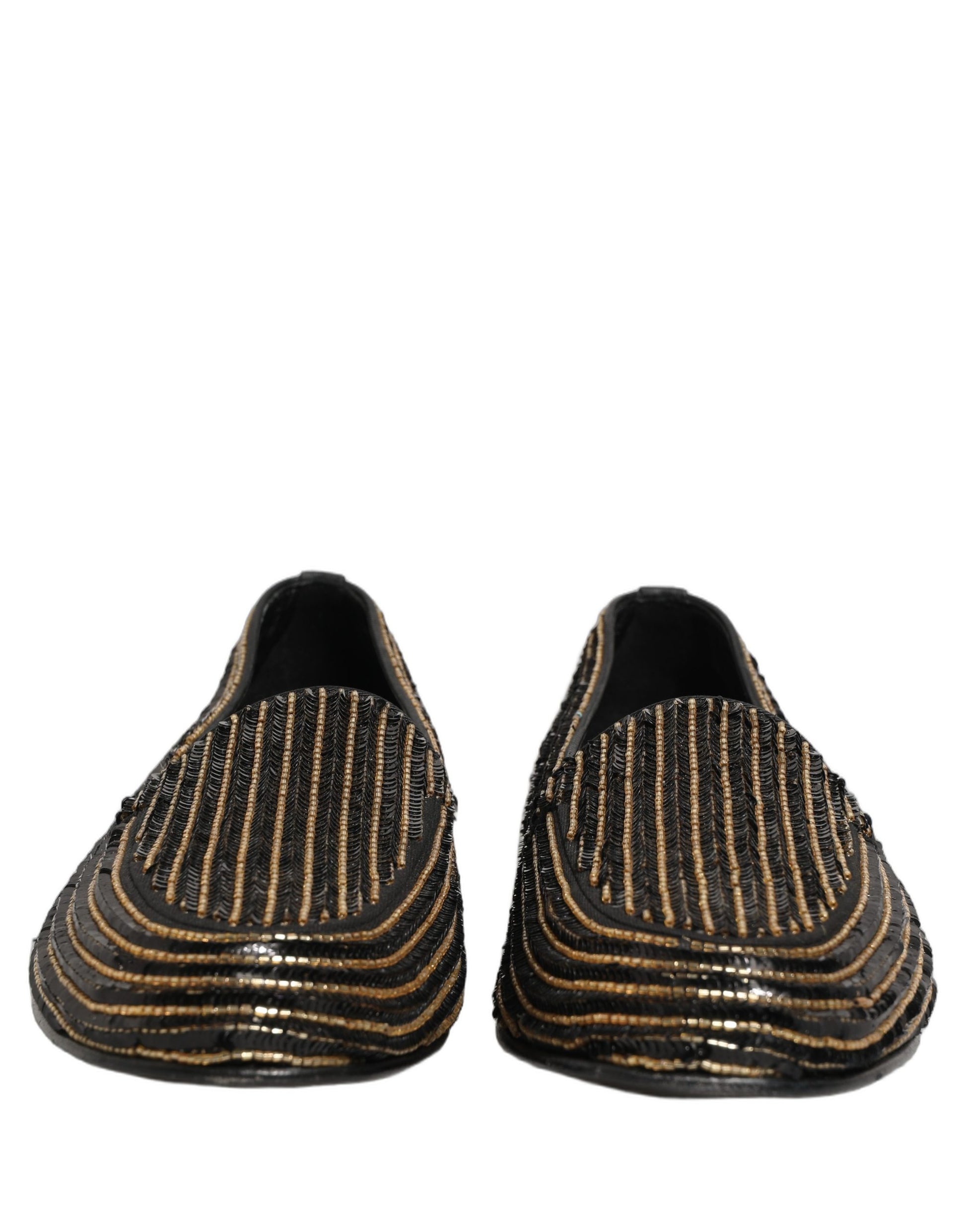 Dolce & Gabbana Black Gold Sequined Men Dress Loafers