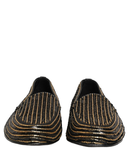 Dolce & Gabbana Black Gold Sequined Men Dress Loafers