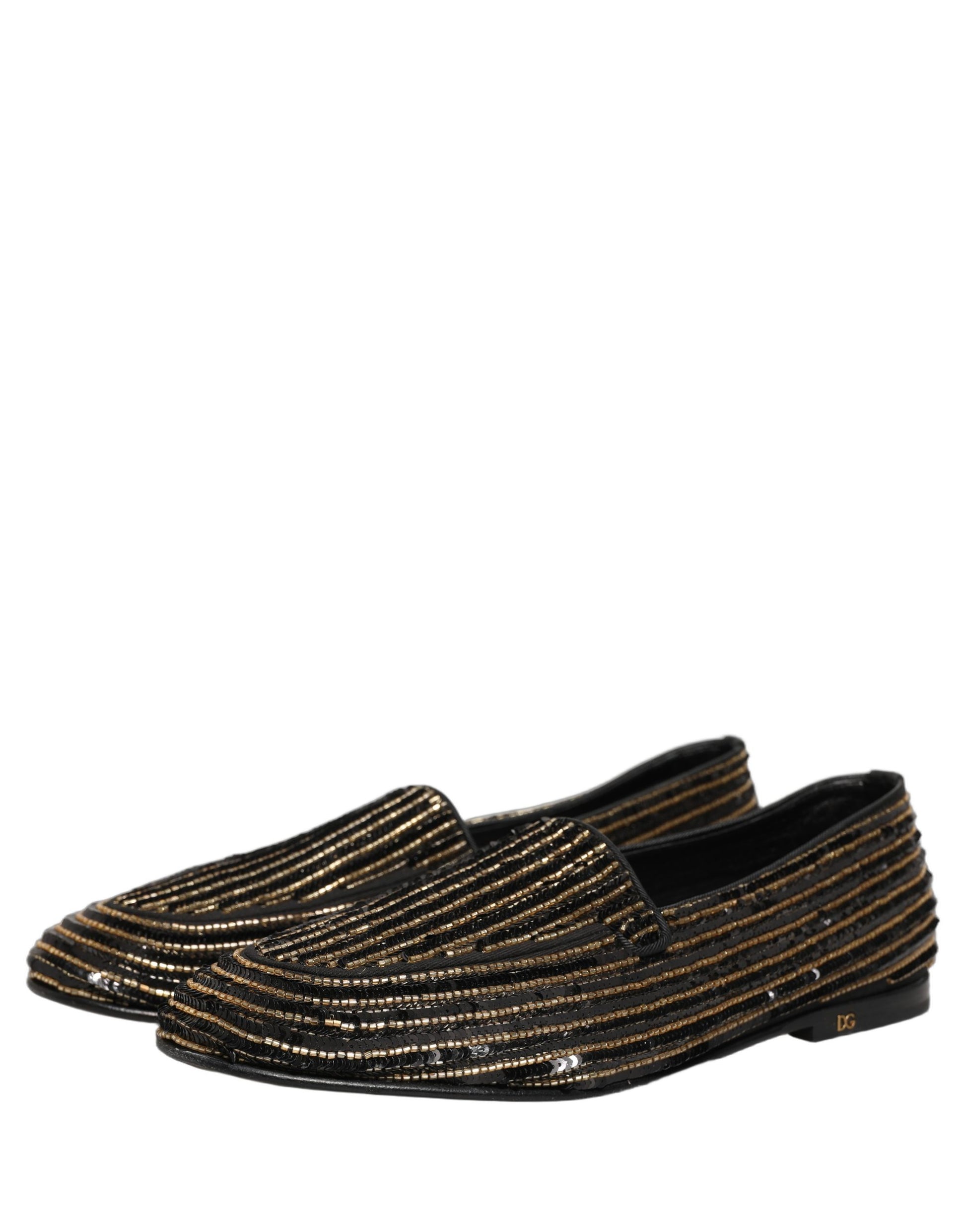 Dolce & Gabbana Black Gold Sequined Men Dress Loafers