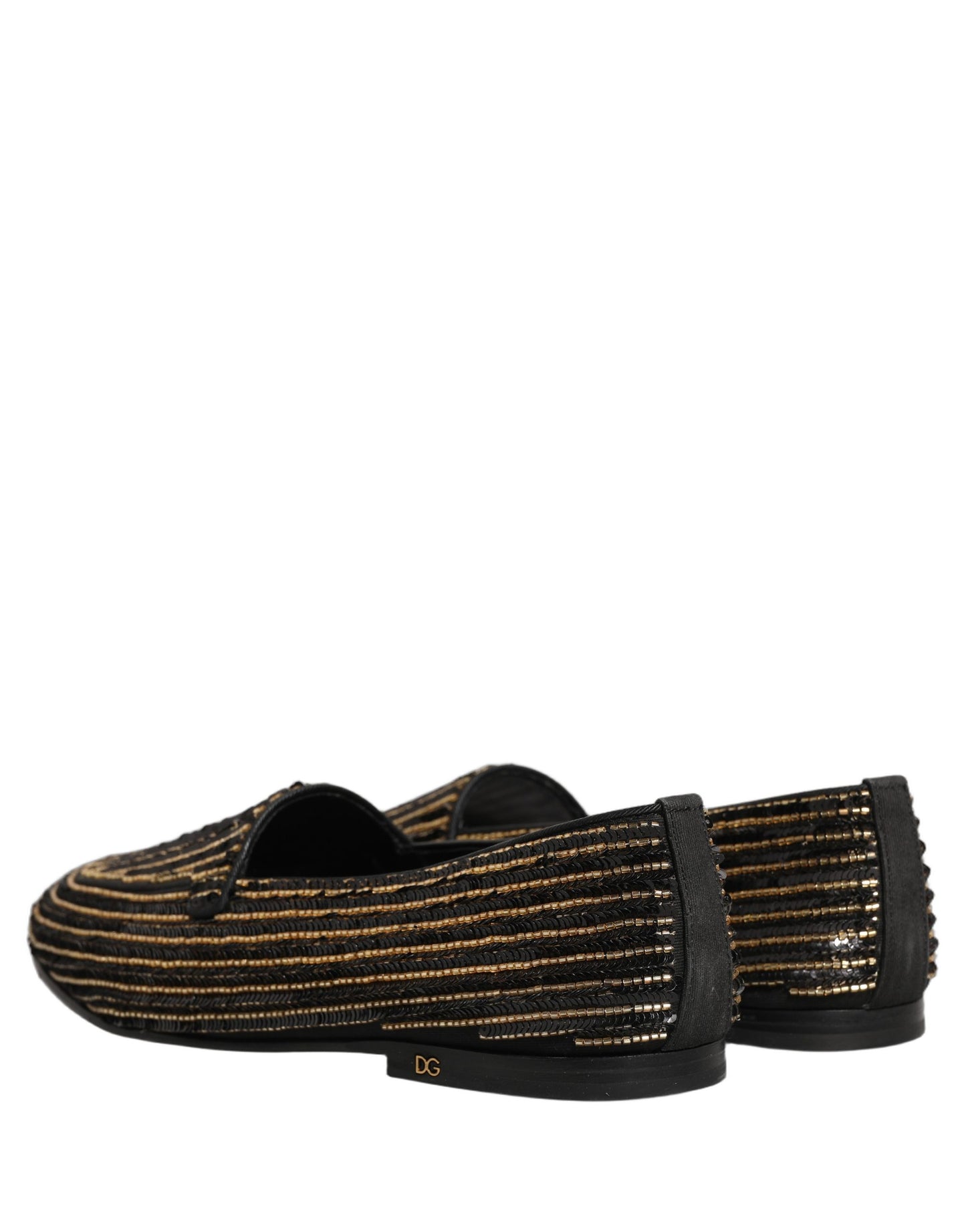 Dolce & Gabbana Black Gold Sequined Men Dress Loafers