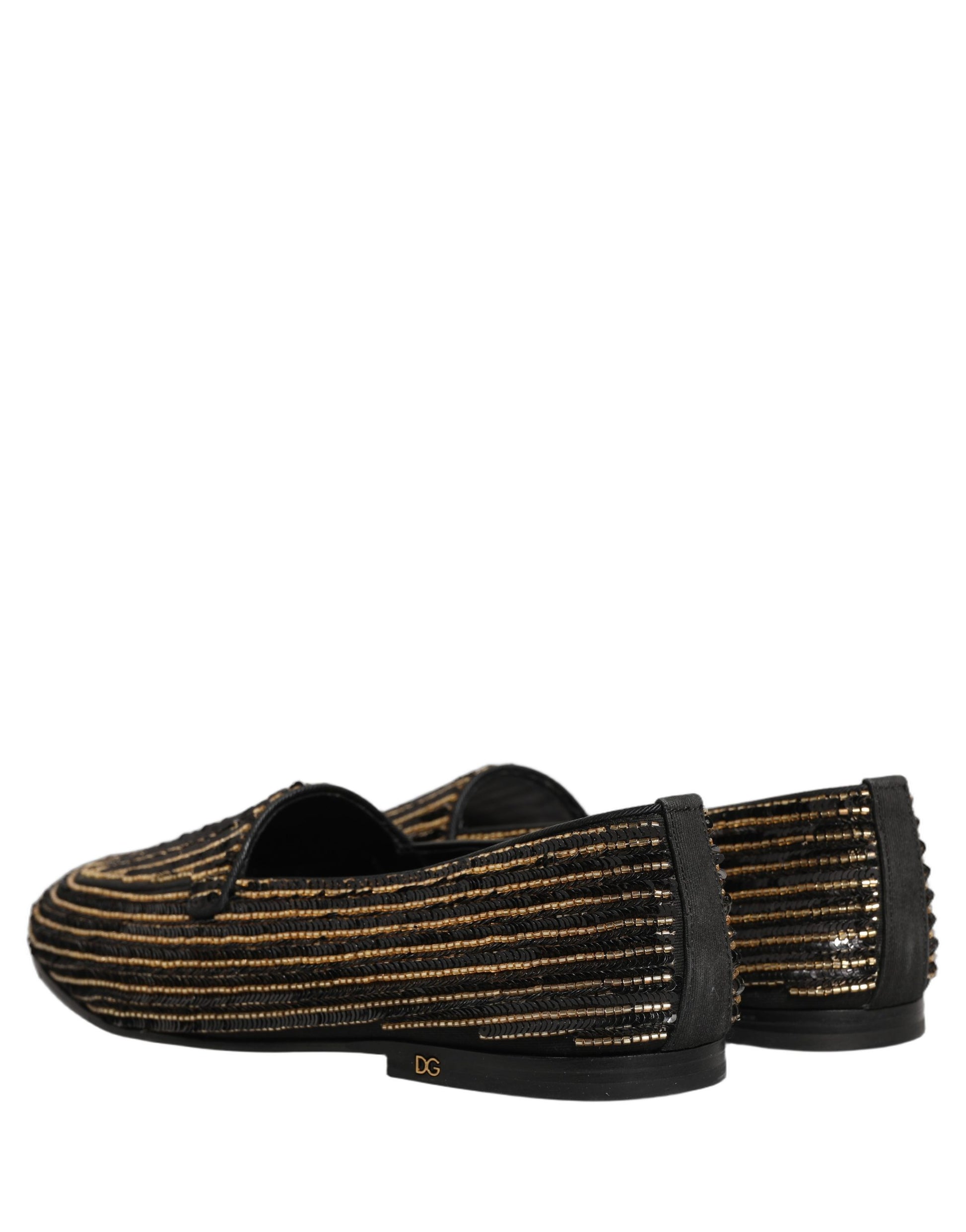 Dolce & Gabbana Black Gold Sequined Men Dress Loafers