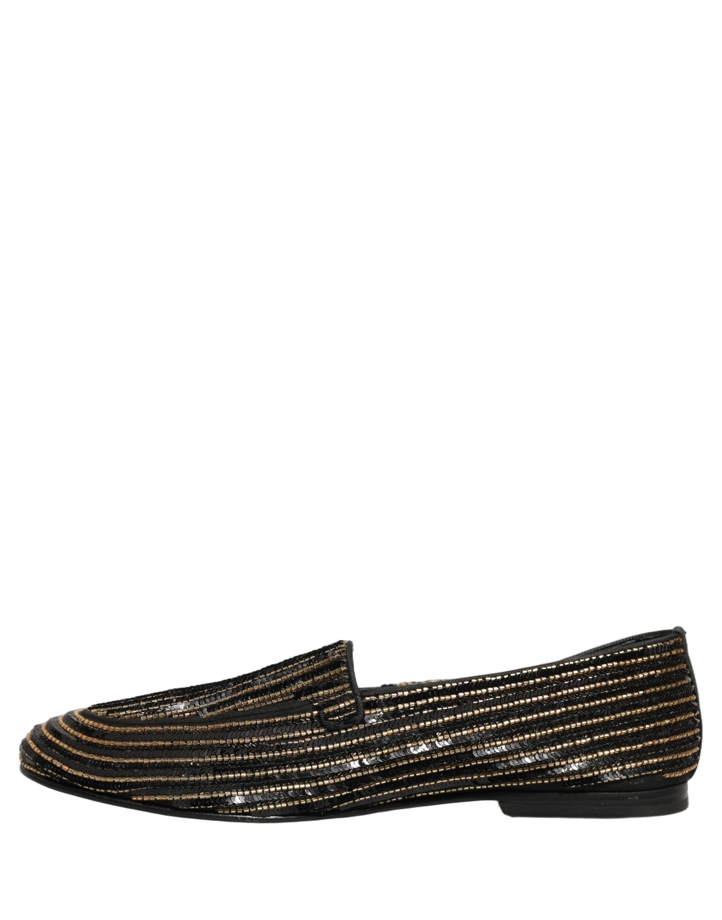 Dolce & Gabbana Black Gold Sequined Men Dress Loafers